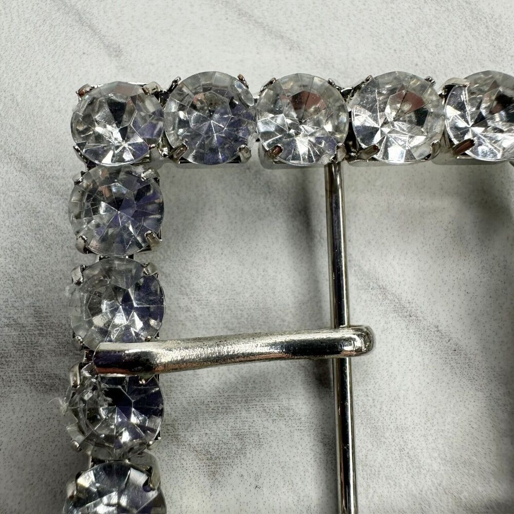 Square Rhinestone Silver Tone Belt Buckle - Picture 3 of 14